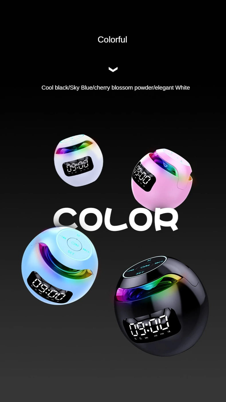 High Quality Bluetooth Alarm Clock Speaker with Colorful LED Light – Mini Portable Wireless Speaker, Dual Alarms, TF Card, FM Radio, 18H Playtime, USB Rechargeable