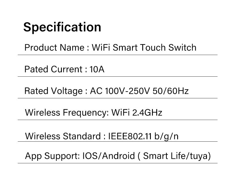 High Quality Smart WiFi Light Switch for iPhone, No Neutral Wire Required, Touch Sensor Wall Switch with App Control