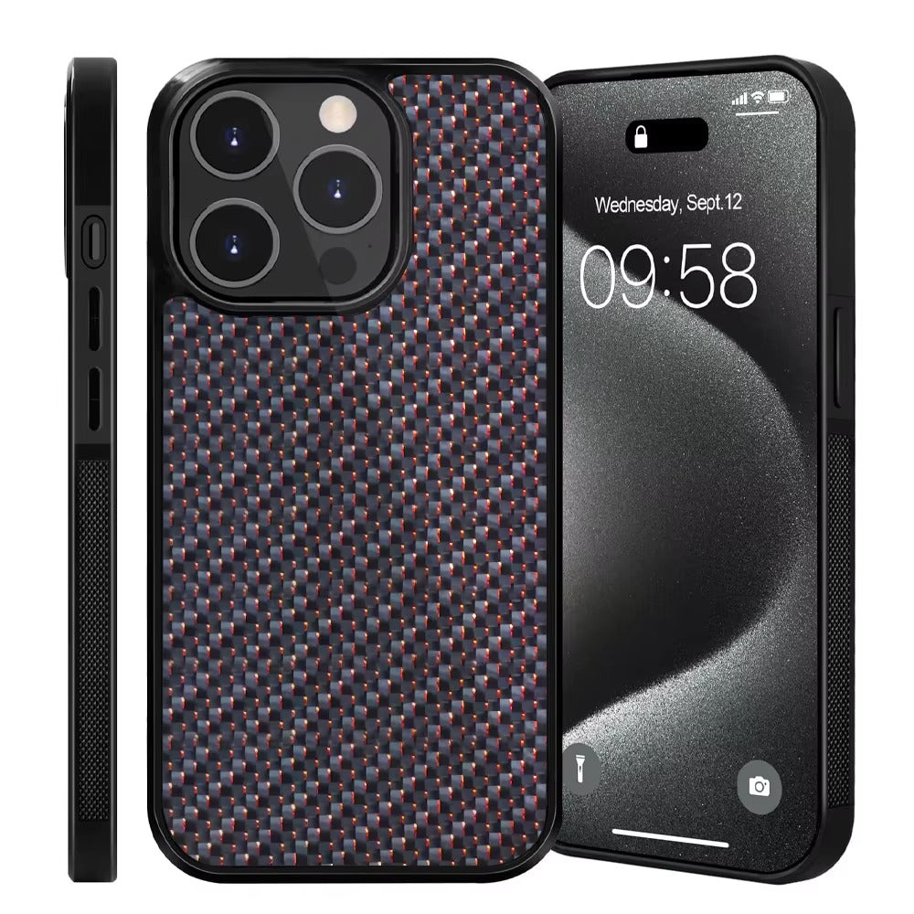 Luxury Apple iPhone Case, MagSafe Compatible, Camera Lens & Screen Protection, Ultra Thin, Shockproof, Magnetic Full All Around Cover – Real Carbon Fiber Gloss Armor Case with Forged Design & Wireless Charging Support