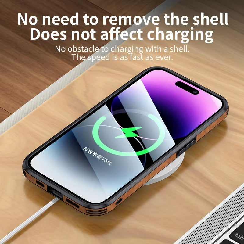 Shockproof Magnetic Leather Apple iPhone Case, MagSafe Compatible, Full Lens and Screen Protection, Slim Bumper Grip Cover for Everyday Mobile Use