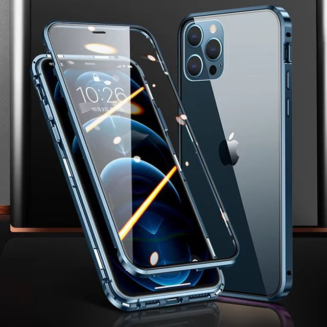 Premium Apple iPhone Case MagSafe Compatible, Camera Lens & Screen Protection Cover with Double Glass Snap Lock