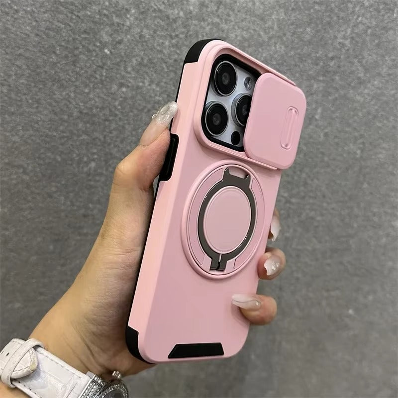 High Quality Apple iPhone Case MagSafe Compatible, Camera Lens & Screen Protection Cover with Slide Lens & Armor Bracket