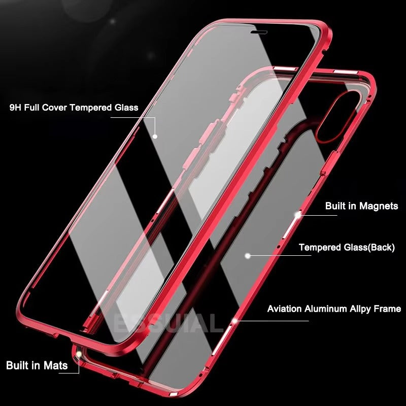 Luxury Apple iPhone Case, MagSafe Compatible, Camera Lens and Screen Protection, Ultra Thin, Shockproof, Magnetic, Full All Around Protection, 360 Glass Magnet Cover