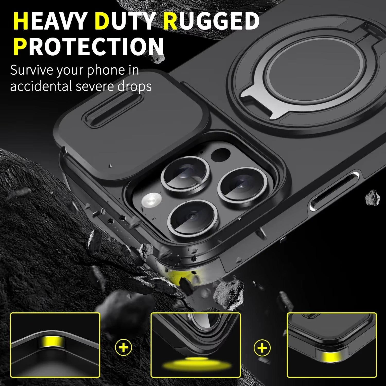 High Quality Apple iPhone Case MagSafe Compatible, Camera Lens & Screen Protection Cover with Slide Lens & Armor Bracket
