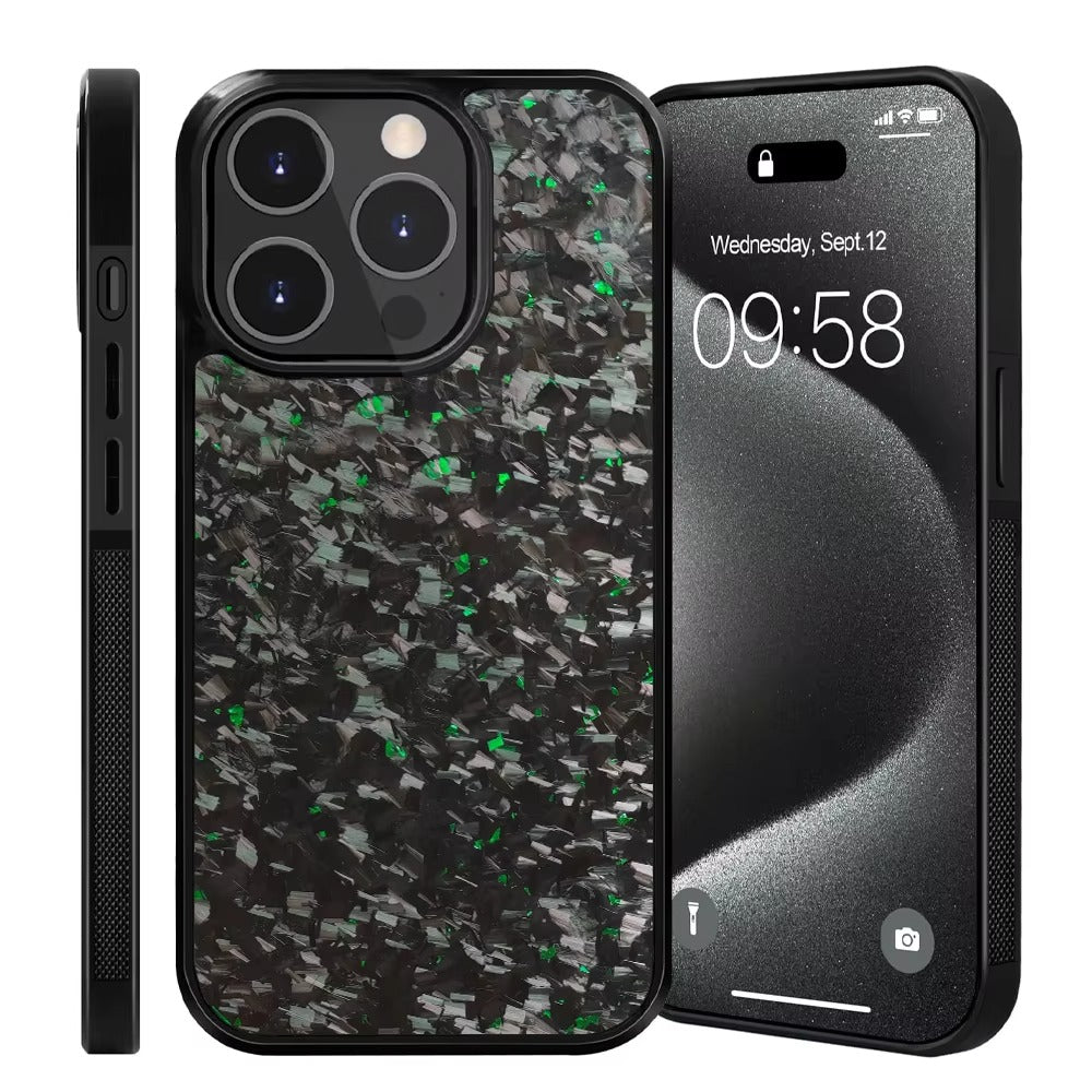 Luxury Apple iPhone Case, MagSafe Compatible, Camera Lens & Screen Protection, Ultra Thin, Shockproof, Magnetic Full All Around Cover – Real Carbon Fiber Gloss Armor Case with Forged Design & Wireless Charging Support