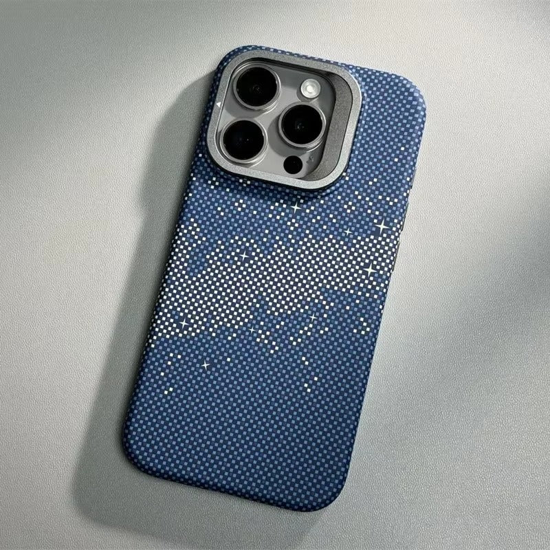 Luxury Apple iPhone Case, MagSafe Compatible, Camera Lens & Screen Protection, Ultra Thin, Shockproof, Magnetic Full All Around Cover – Matte Carbon Magnetic Slim Case with Stand, Lens Guard & Cloud Pattern Design