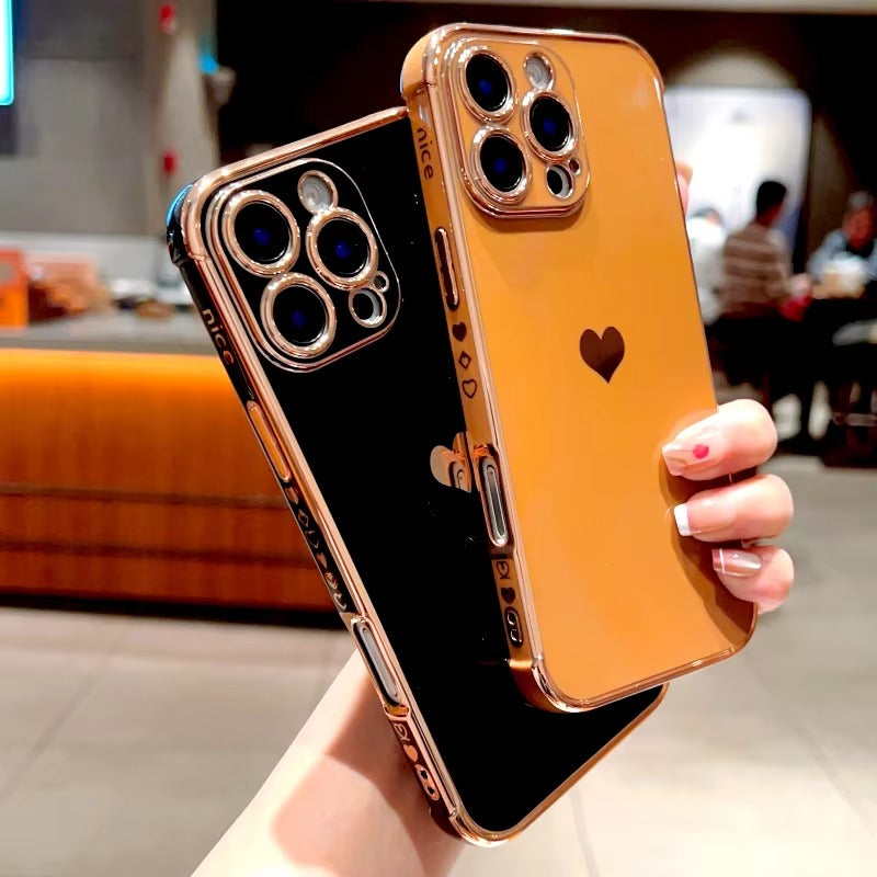 Luxuriöse Apple iPhone Hülle MagSafe-kompatibel, Kameraobjektiv- und Bildschirmschutz, ultradünne stoßfeste magnetische Rundum-Schutzabdeckung mit elektroplattiertem Herzdesign