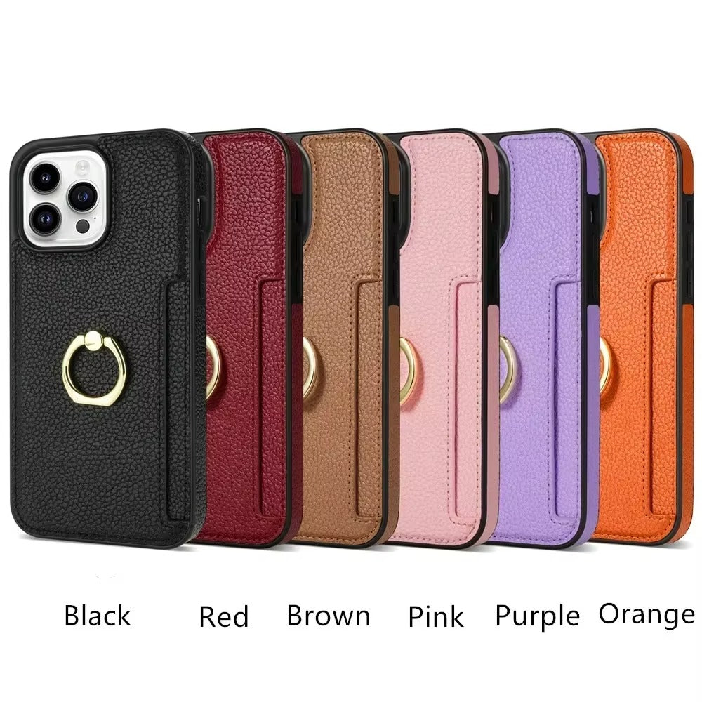 Luxury Card Slot Litchi Leather Apple iPhone Case, MagSafe Compatible, Ultra Thin Magnetic Shockproof Full Cover