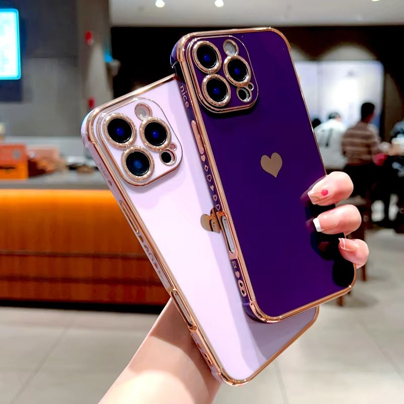Luxuriöse Apple iPhone Hülle MagSafe-kompatibel, Kameraobjektiv- und Bildschirmschutz, ultradünne stoßfeste magnetische Rundum-Schutzabdeckung mit elektroplattiertem Herzdesign