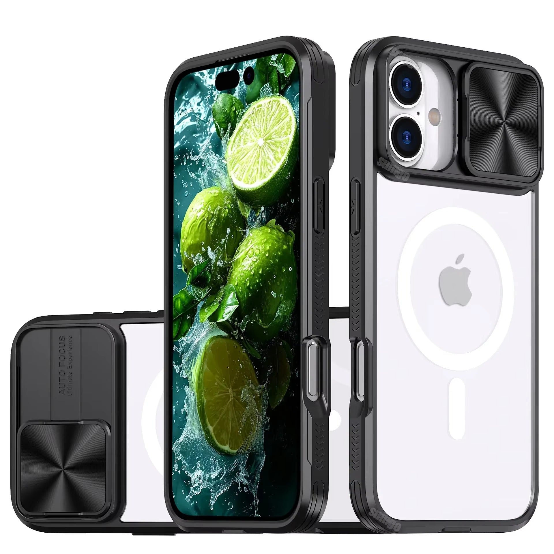Premium Apple iPhone Case MagSafe Compatible, Camera Lens & Screen Protection, Cover with Slide Lens & Clear Acrylic Back