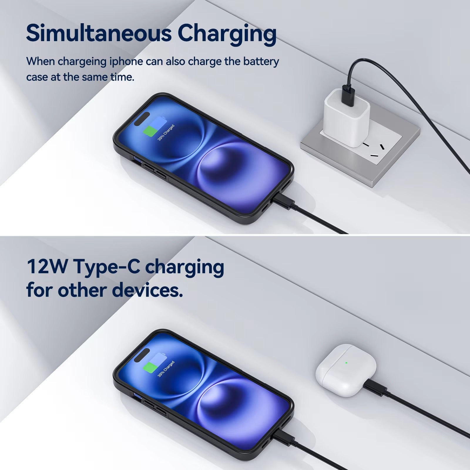 Hochwertige Apple iPhone Hülle, MagSafe-kompatibel, Kameraobjektiv- und Bildschirmschutz, ultradünne stoßfeste magnetische Rundumschutzabdeckung mit 8000mAh Akku-Pack