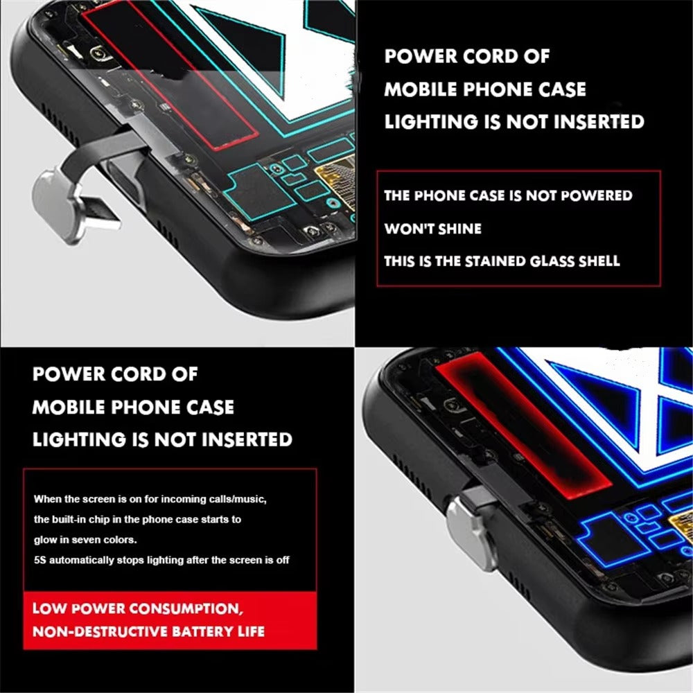 Premium Apple iphone Case, LED Flash, Sound Reactive, Shockproof, Ultra Thin, Full Body Protection, Golden Dragon Luminous Glass Cover
