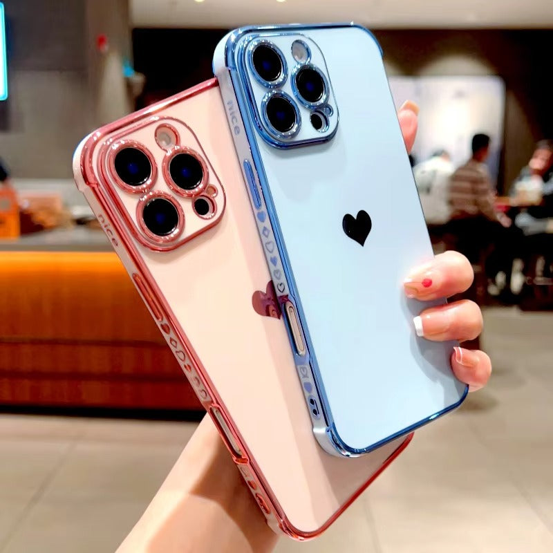 Luxuriöse Apple iPhone Hülle MagSafe-kompatibel, Kameraobjektiv- und Bildschirmschutz, ultradünne stoßfeste magnetische Rundum-Schutzabdeckung mit elektroplattiertem Herzdesign