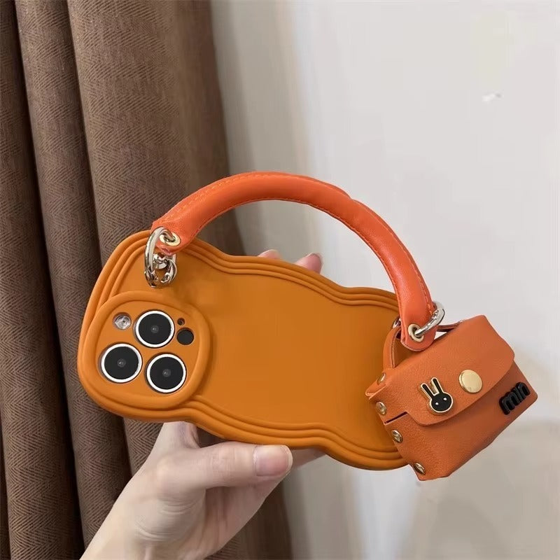 High Quality Apple iPhone Case, MagSafe Compatible, Camera Lens & Screen Protection, Ultra Thin, Shockproof, Magnetic Full All Around Cover – Rabbit-Inspired Portable Case with Headphone Pouch in Orange & Rose Red