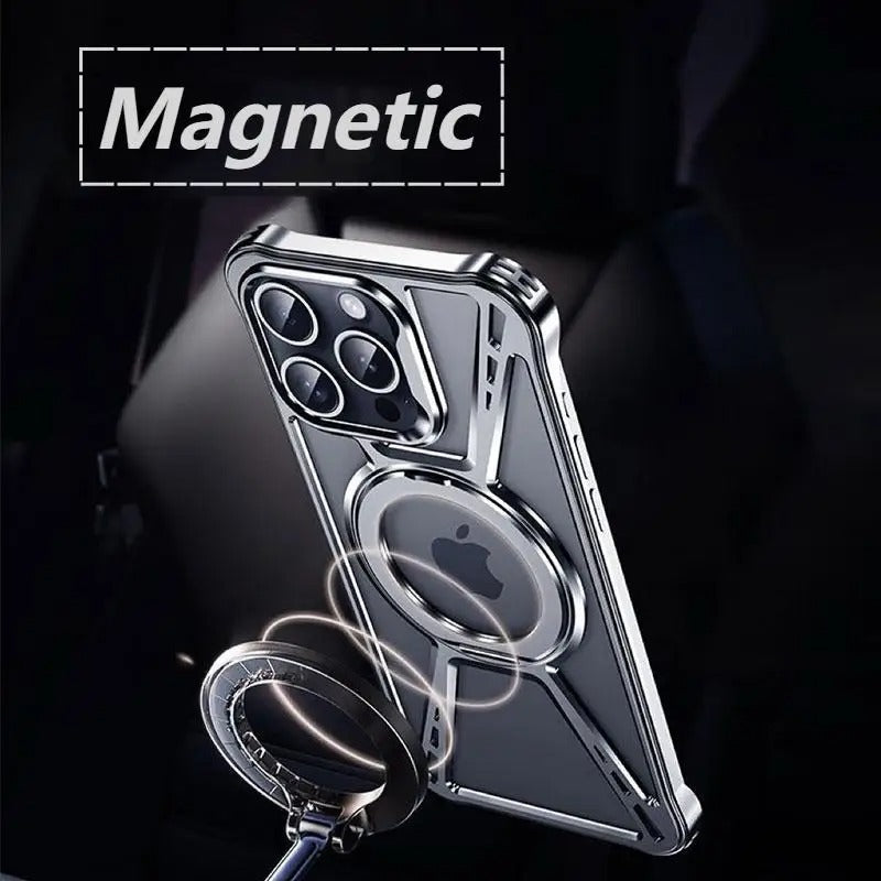 High Quality Apple iPhone Case, MagSafe Compatible, Camera Lens & Screen Protection, Ultra Thin, Shockproof, Magnetic Full All Around Cover – Aluminum Alloy Anti-Fall Case with Invisible Bracket & Metal Frame Design