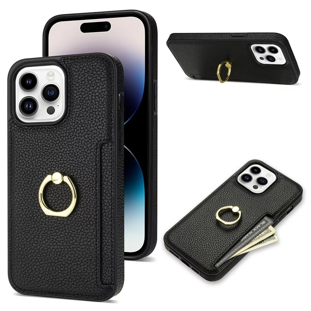 Luxury Card Slot Litchi Leather Apple iPhone Case, MagSafe Compatible, Ultra Thin Magnetic Shockproof Full Cover