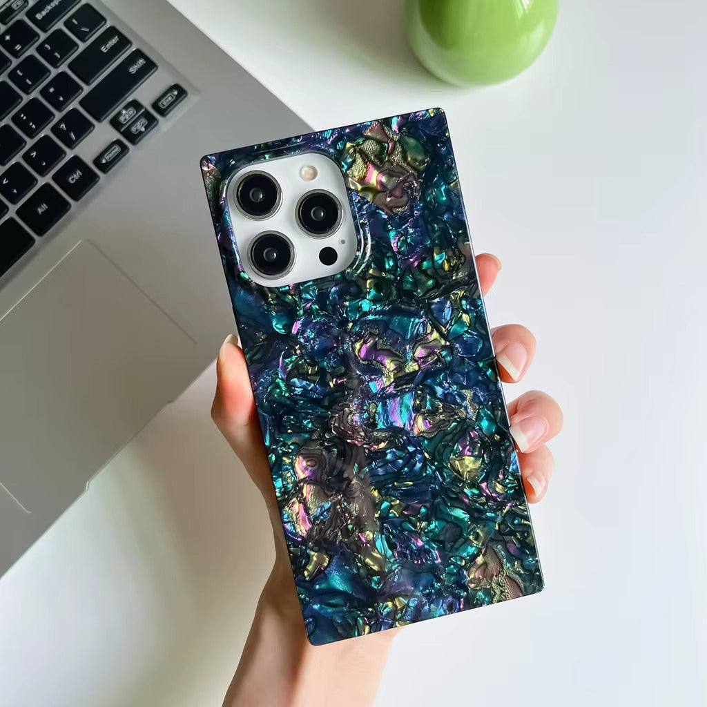 Luxury Apple iPhone Case, MagSafe Compatible, Camera Lens & Screen Protection, Ultra Thin, Shockproof, Magnetic Full All Around Cover – Colorful Abalone Mother of Pearl Case with Slim Rectangle Edge & Soft Silicone Design