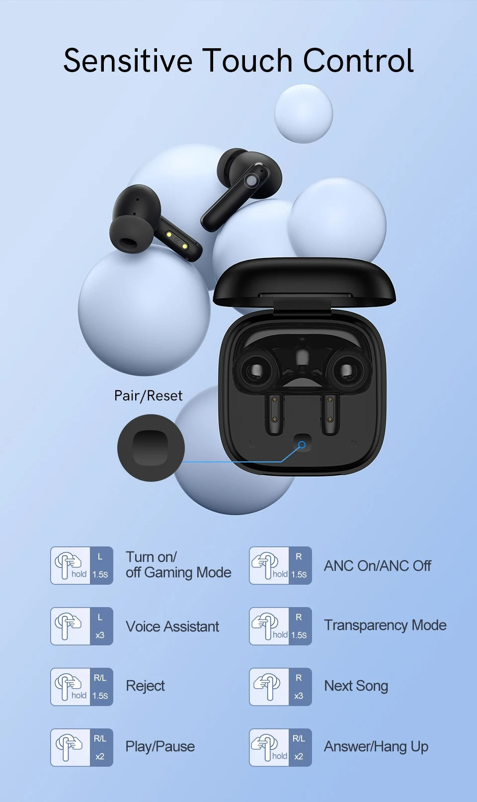 High-Quality ANC Bluetooth 5.3 Earbuds for iPhone –  Headphones with 4 Mics, ENC Noise Reduction, Calling for Music & Work