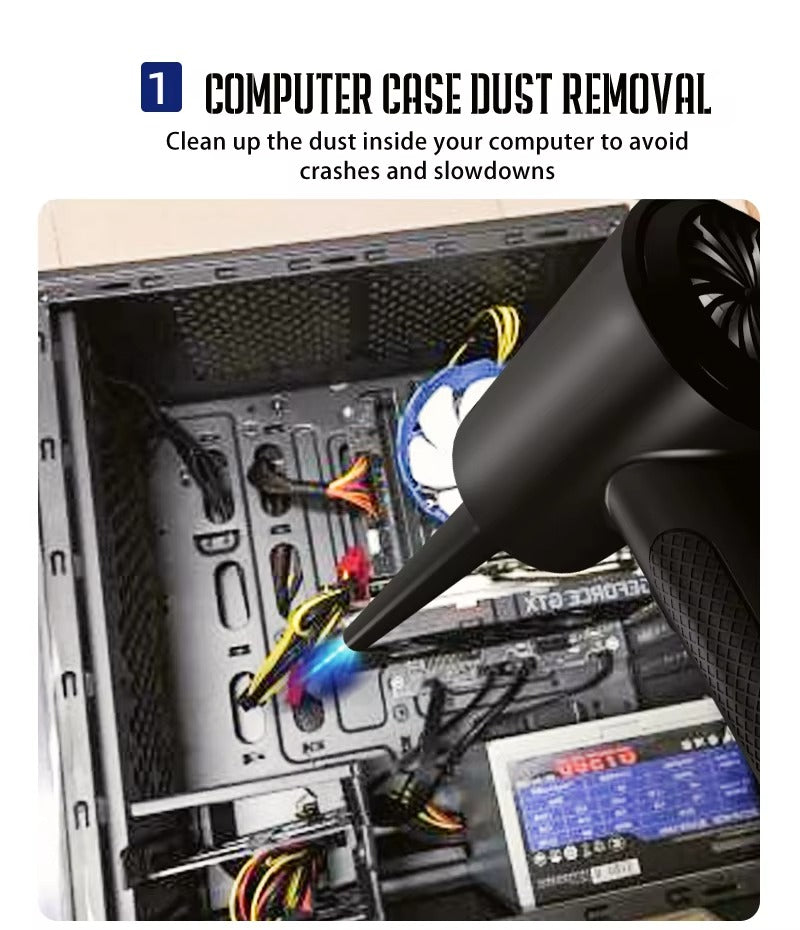 Powerful, Cordless, Compressed Air Duster for Computer, Air Blower with LED Light, for PC, Keyboard, Crumbs, Laptop, Car, Cleaning, Reusable, Portable