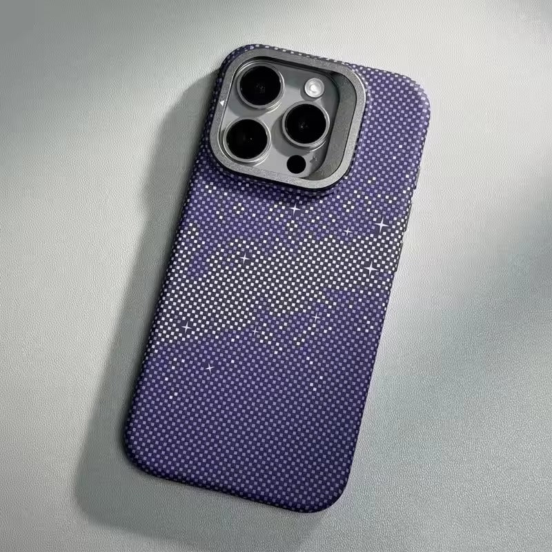 Luxury Apple iPhone Case, MagSafe Compatible, Camera Lens & Screen Protection, Ultra Thin, Shockproof, Magnetic Full All Around Cover – Matte Carbon Magnetic Slim Case with Stand, Lens Guard & Cloud Pattern Design