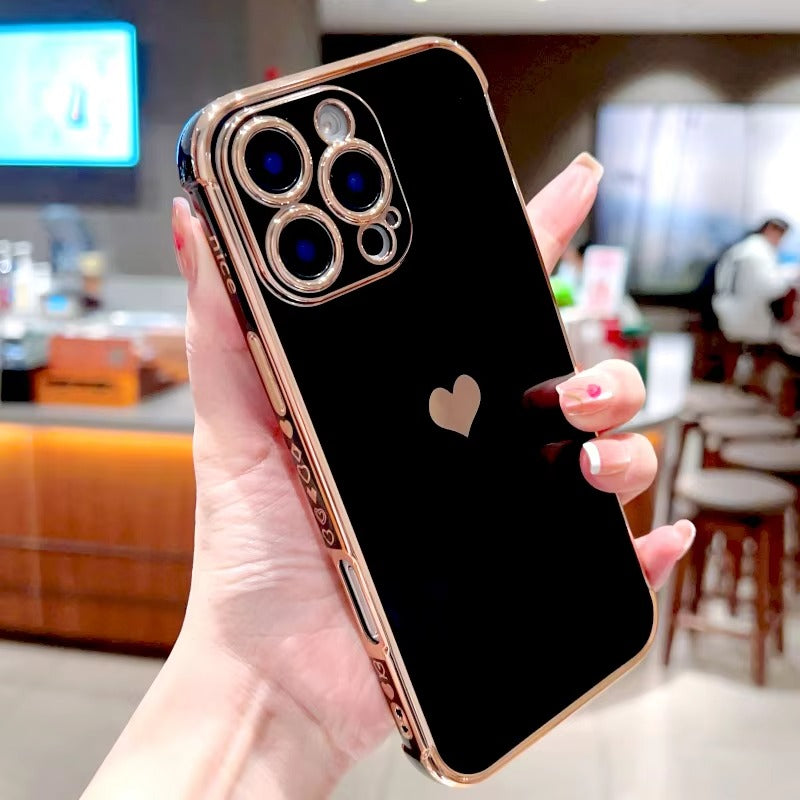 Luxuriöse Apple iPhone Hülle MagSafe-kompatibel, Kameraobjektiv- und Bildschirmschutz, ultradünne stoßfeste magnetische Rundum-Schutzabdeckung mit elektroplattiertem Herzdesign