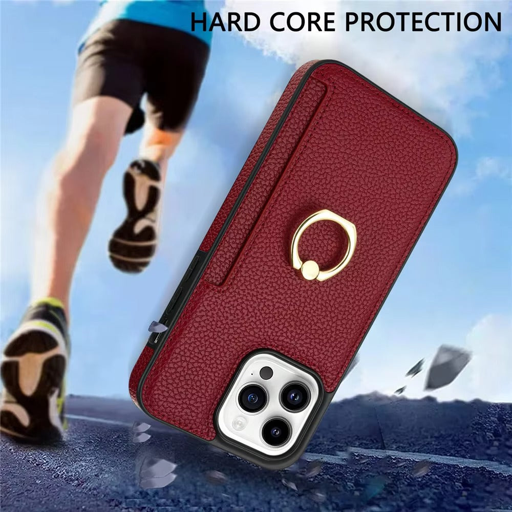 Luxury Card Slot Litchi Leather Apple iPhone Case, MagSafe Compatible, Ultra Thin Magnetic Shockproof Full Cover