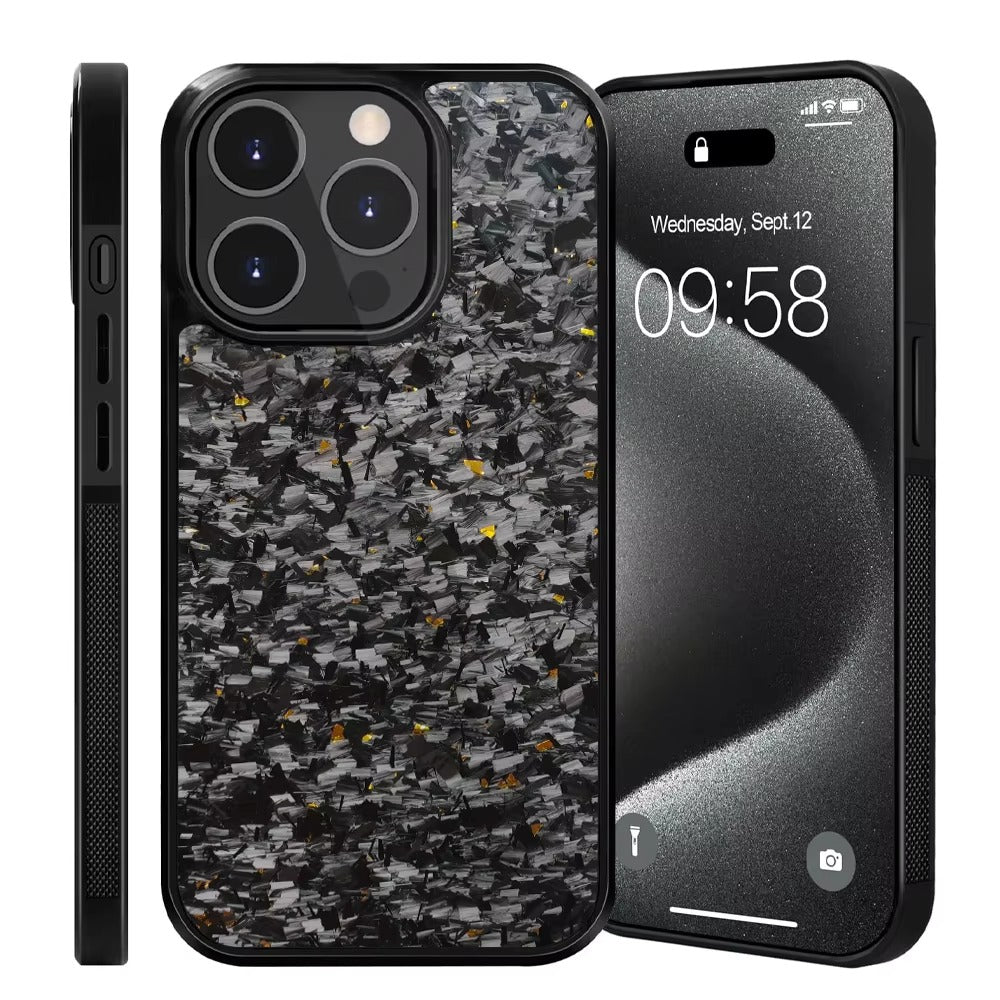 Luxury Apple iPhone Case, MagSafe Compatible, Camera Lens & Screen Protection, Ultra Thin, Shockproof, Magnetic Full All Around Cover – Real Carbon Fiber Gloss Armor Case with Forged Design & Wireless Charging Support