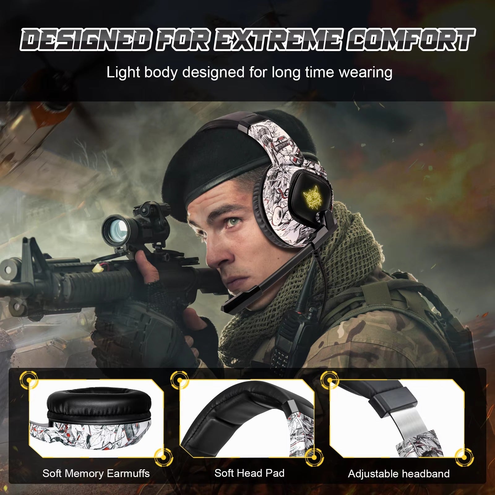 High Quality, Wired Gaming Headset with Microphone Stereo Over-Ear  with Clear Sound for Apple Devices and Gaming Consoles