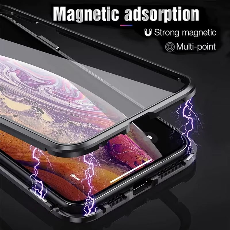 Luxury Apple iPhone Case, MagSafe Compatible, Camera Lens and Screen Protection, Ultra Thin, Shockproof, Magnetic, Full All Around Protection, 360 Glass Magnet Cover