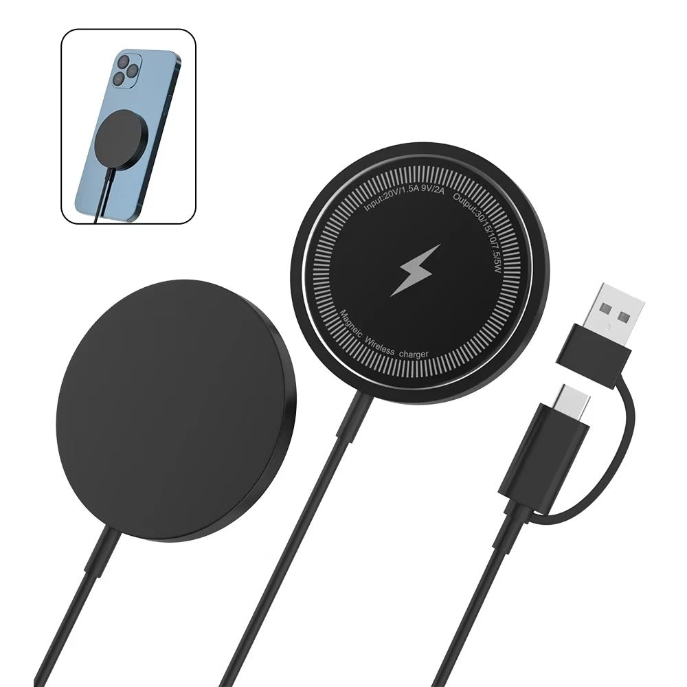 Premium Magnetic Wireless Charger Pad 30W Fast Charging – USB-C & USB-A Dual Input, Strong Magnetic Hold, Case-Friendly, Ultra-Thin Design for Phones