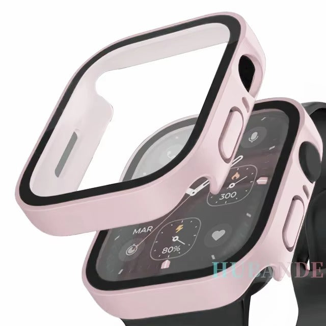 Premium Glass Screen Protector Case – Full Coverage, Straight Edge, Snap-On Protective Cover for 40mm to 49mm Smartwatches