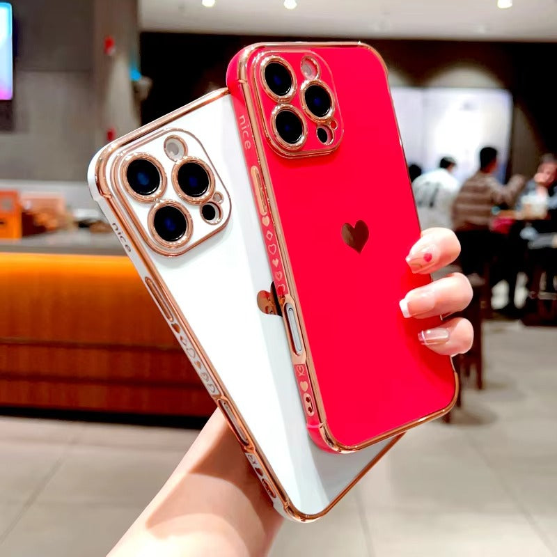 Luxuriöse Apple iPhone Hülle MagSafe-kompatibel, Kameraobjektiv- und Bildschirmschutz, ultradünne stoßfeste magnetische Rundum-Schutzabdeckung mit elektroplattiertem Herzdesign