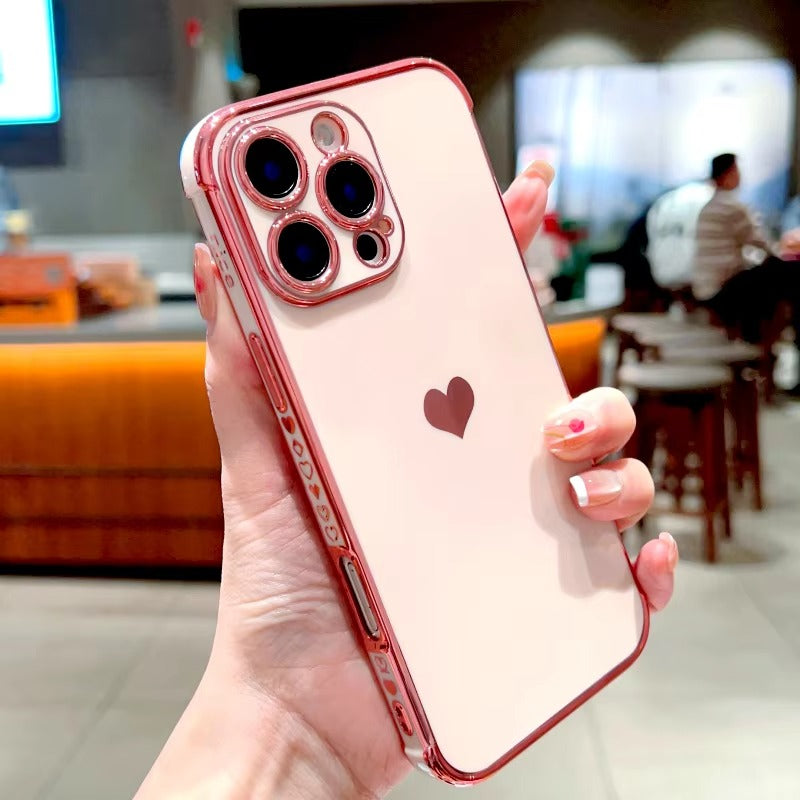 Luxuriöse Apple iPhone Hülle MagSafe-kompatibel, Kameraobjektiv- und Bildschirmschutz, ultradünne stoßfeste magnetische Rundum-Schutzabdeckung mit elektroplattiertem Herzdesign