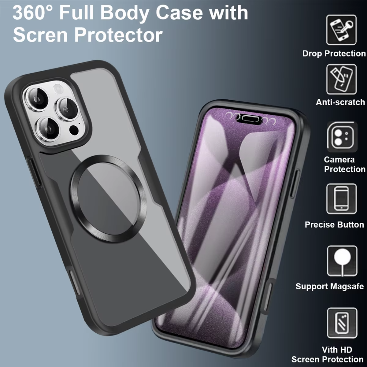 Luxury Apple iPhone Case MagSafe Compatible Ultra Thin Magnetic All Around Protection Cover with Double Touch Clear Design
