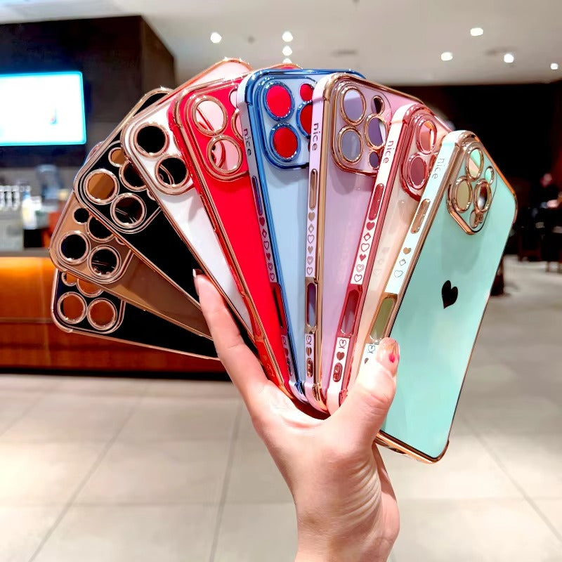 Luxuriöse Apple iPhone Hülle MagSafe-kompatibel, Kameraobjektiv- und Bildschirmschutz, ultradünne stoßfeste magnetische Rundum-Schutzabdeckung mit elektroplattiertem Herzdesign