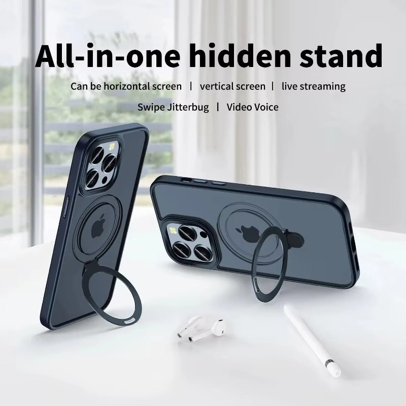 High Quality Apple iPhone Case MagSafe Compatible, Camera Lens & Screen Protection, Cover with Aluminum Stand & Metal Lens