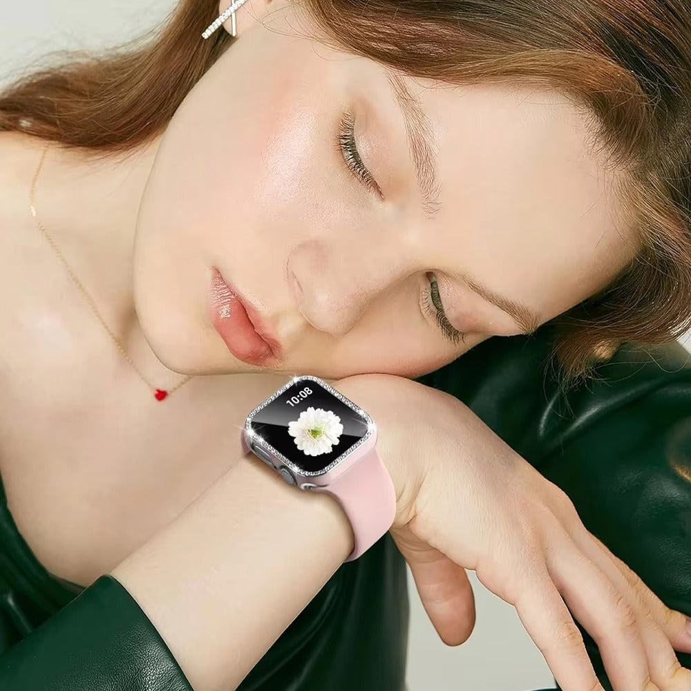 Luxury, Bling Diamond Case with Glass Screen Protector for Apple Watch – for 38mm, 40mm, 41mm, 42mm, 44mm, 45mm