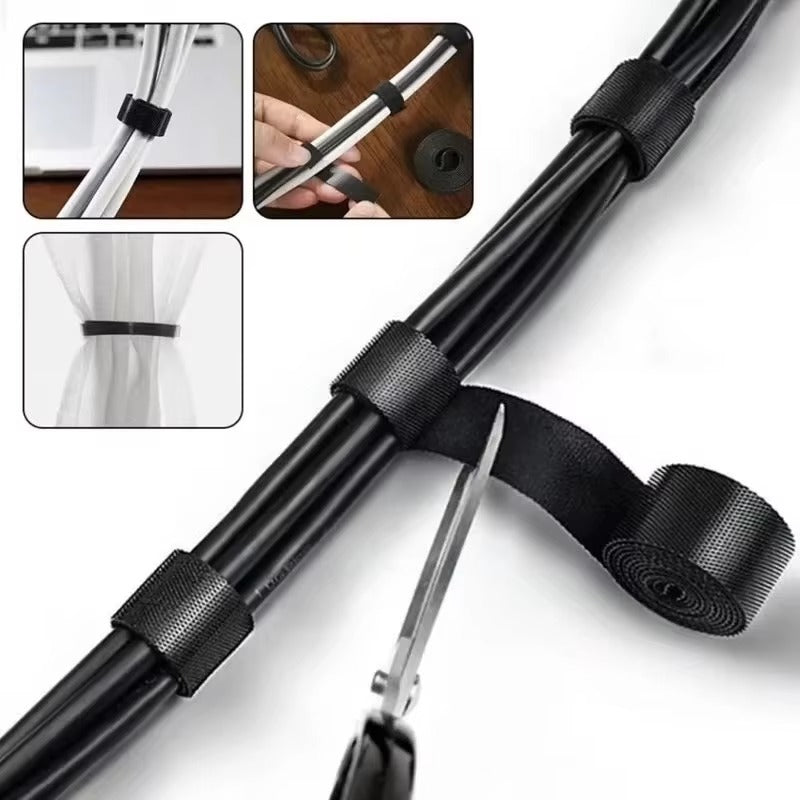 Premium, 1/5M Cable Organizer Tape – Wire Management Winder, Reusable Ties, Protector for iPhone, Headphones, Mouse, Charging