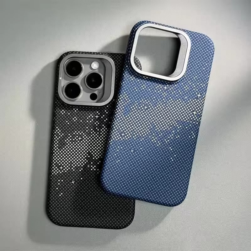 Luxury Apple iPhone Case, MagSafe Compatible, Camera Lens & Screen Protection, Ultra Thin, Shockproof, Magnetic Full All Around Cover – Matte Carbon Magnetic Slim Case with Stand, Lens Guard & Cloud Pattern Design