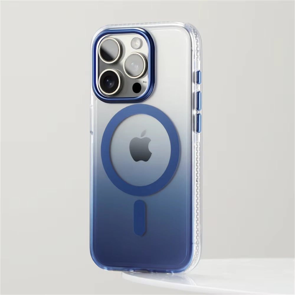Hochwertige Apple iPhone Hülle, MagSafe-kompatibel, Kameraobjektiv- und Bildschirmschutz, ultradünne stoßfeste magnetische Rundumschutzabdeckung mit Farbverlauf-Bumper und klarem Gehäuse