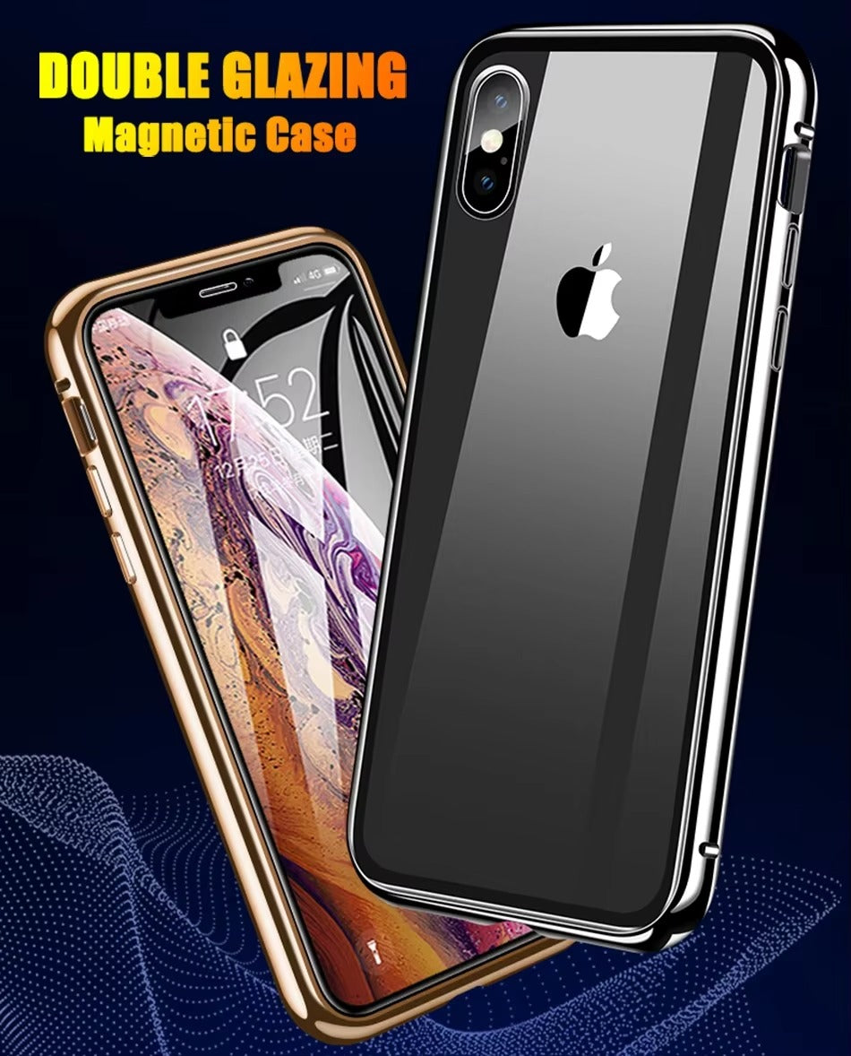 Luxury Apple iPhone Case, MagSafe Compatible, Camera Lens and Screen Protection, Ultra Thin, Shockproof, Magnetic, Full All Around Protection, 360 Glass Magnet Cover