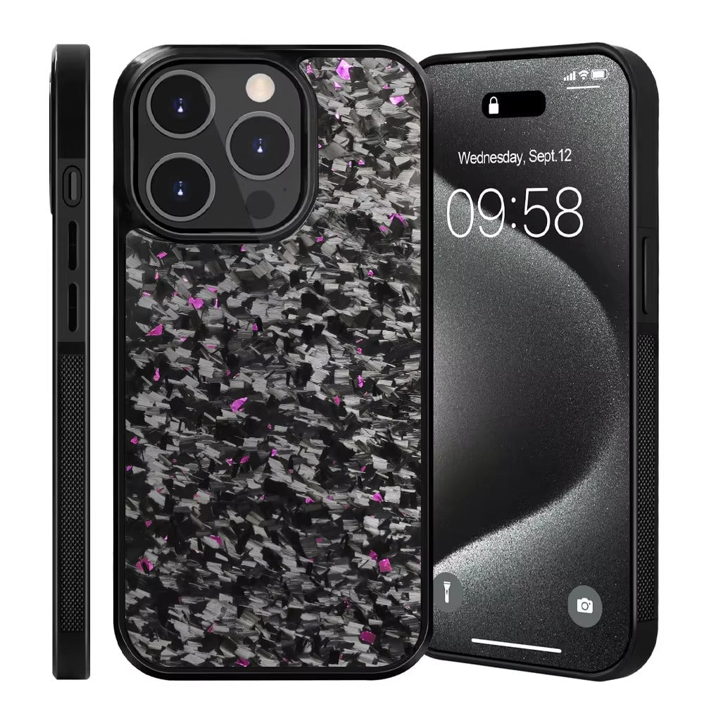 Luxury Apple iPhone Case, MagSafe Compatible, Camera Lens & Screen Protection, Ultra Thin, Shockproof, Magnetic Full All Around Cover – Real Carbon Fiber Gloss Armor Case with Forged Design & Wireless Charging Support