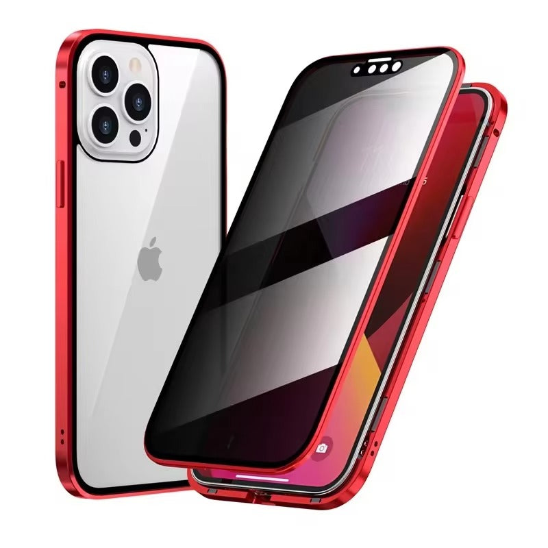 High Quality Apple iPhone Case, MagSafe Compatible, Camera Lens & Screen Protection, Ultra Thin, Shockproof, Magnetic Full All Around Cover – Double Glass Magnetic Case with Anti-Peeping Privacy Screen & Metal Frame Protection