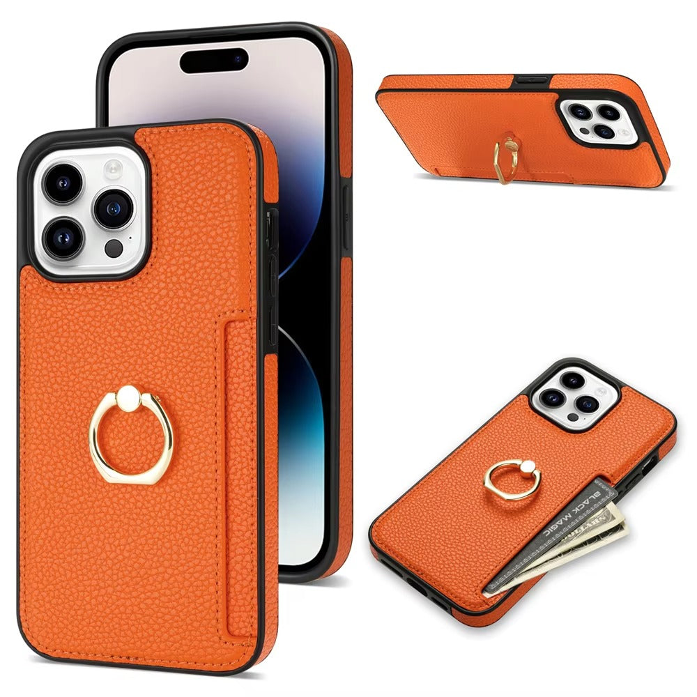 Luxury Card Slot Litchi Leather Apple iPhone Case, MagSafe Compatible, Ultra Thin Magnetic Shockproof Full Cover