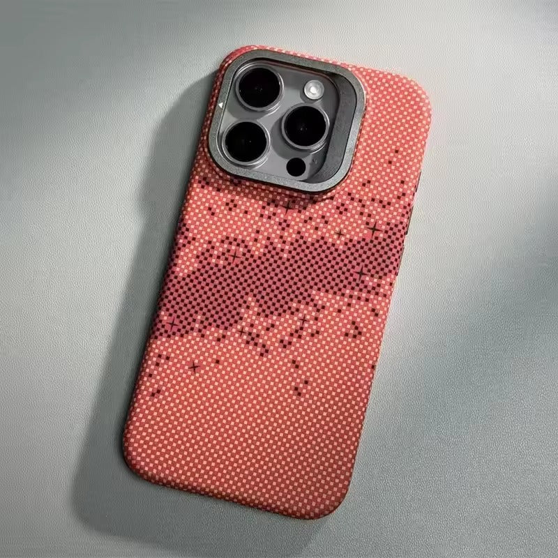 Luxury Apple iPhone Case, MagSafe Compatible, Camera Lens & Screen Protection, Ultra Thin, Shockproof, Magnetic Full All Around Cover – Matte Carbon Magnetic Slim Case with Stand, Lens Guard & Cloud Pattern Design