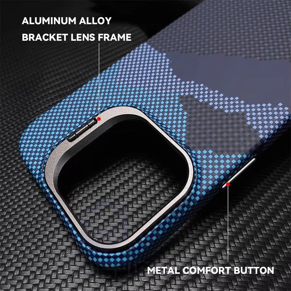 Luxury Apple iPhone Case, MagSafe Compatible, Camera Lens & Screen Protection, Ultra Thin, Shockproof, Magnetic Full All Around Cover – Matte Carbon Magnetic Slim Case with Stand, Lens Guard & Cloud Pattern Design