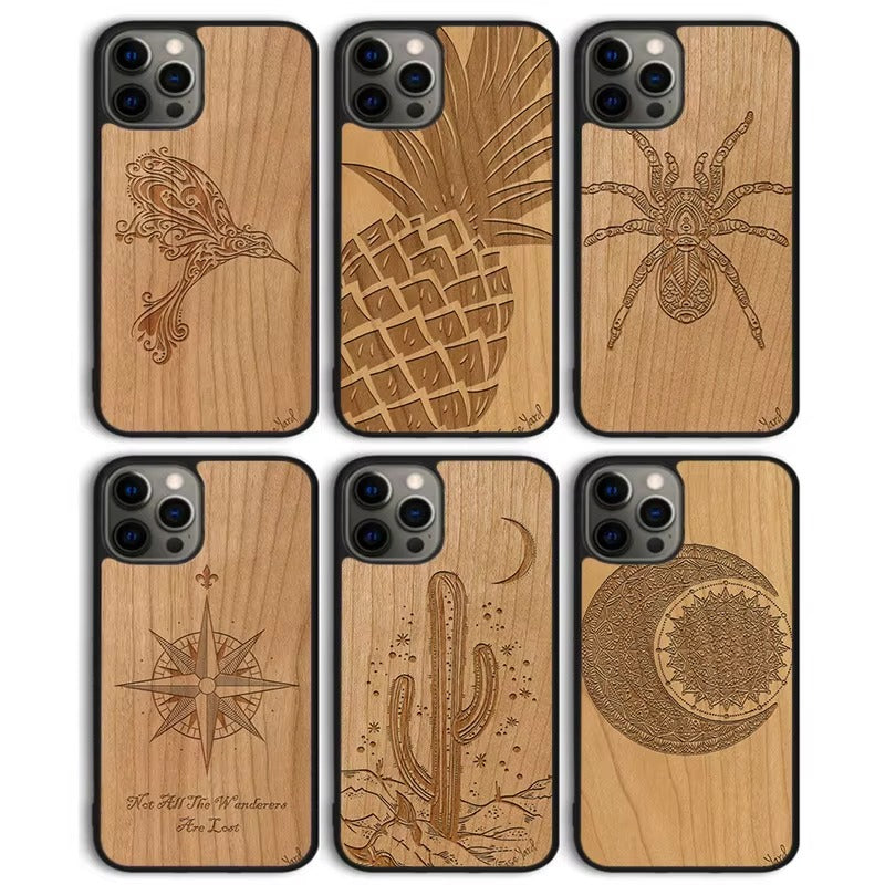 Luxury Apple iPhone Case, MagSafe Compatible, Camera Lens Protection, Screen Protection,  Artistic Wood Cover