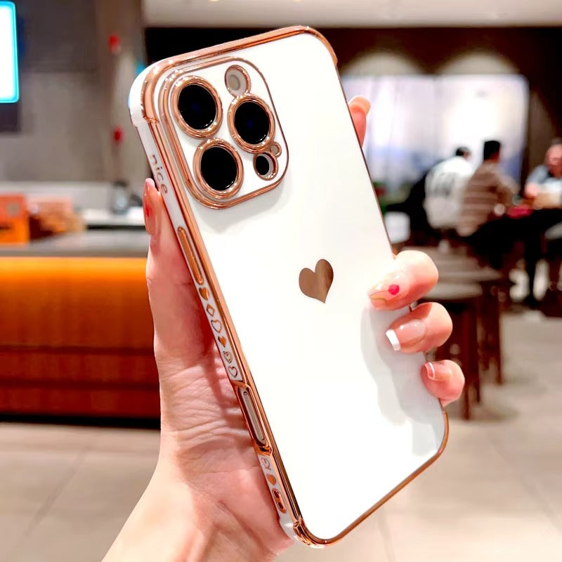 Luxuriöse Apple iPhone Hülle MagSafe-kompatibel, Kameraobjektiv- und Bildschirmschutz, ultradünne stoßfeste magnetische Rundum-Schutzabdeckung mit elektroplattiertem Herzdesign