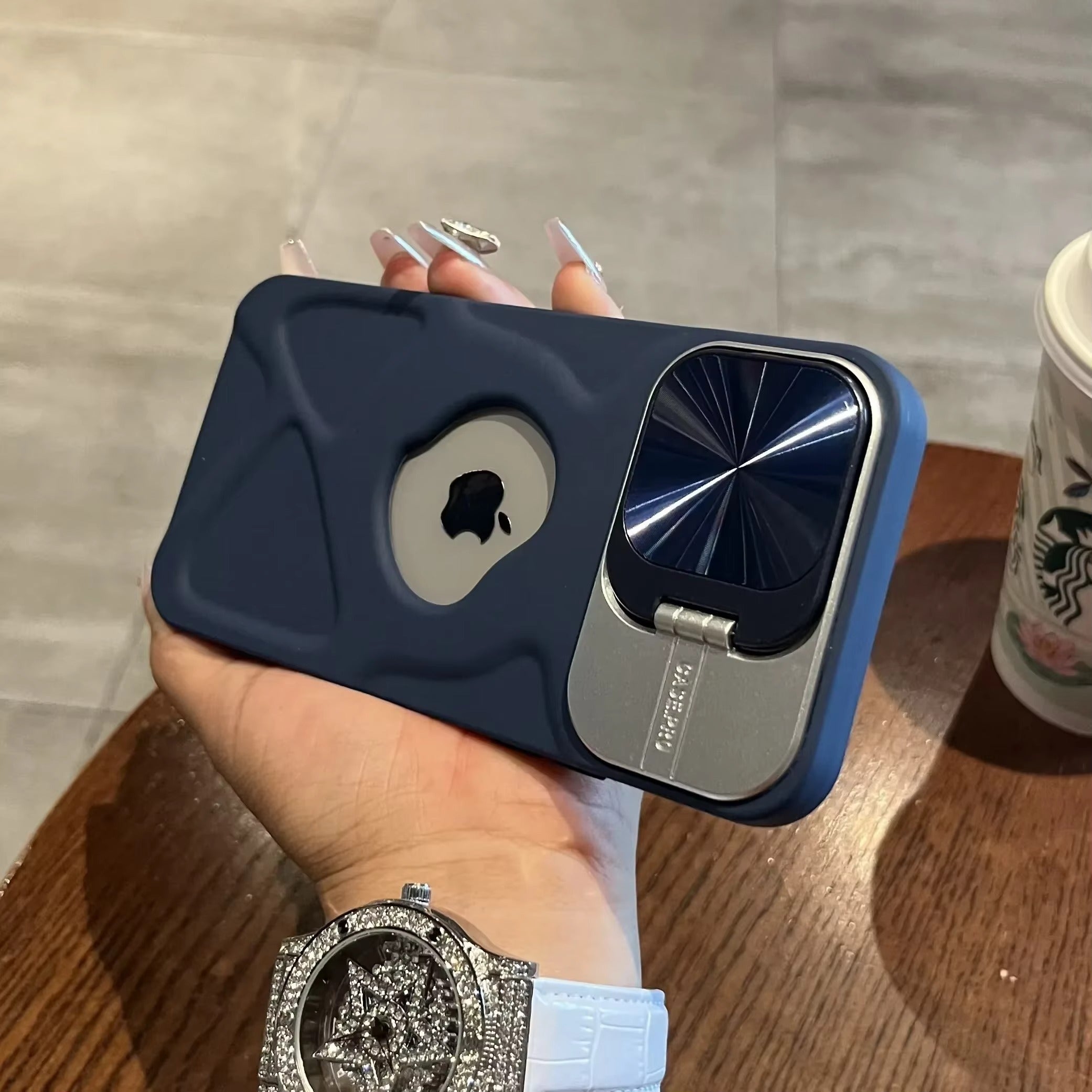 Luxury Apple iPhone Case Ultra Thin Shockproof Magnetic Full All Around Protection Cover with Matte Bracket & Logo Window