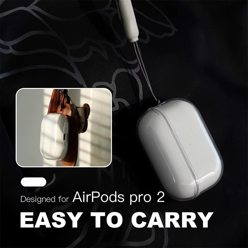 Clear Soft TPU Case with Lanyard for AirPods Pro 2, 4, 3, 2 – Lightweight Transparent Cover, Shockproof Earphone Accessories, Anti-Scratch Protective Funda
